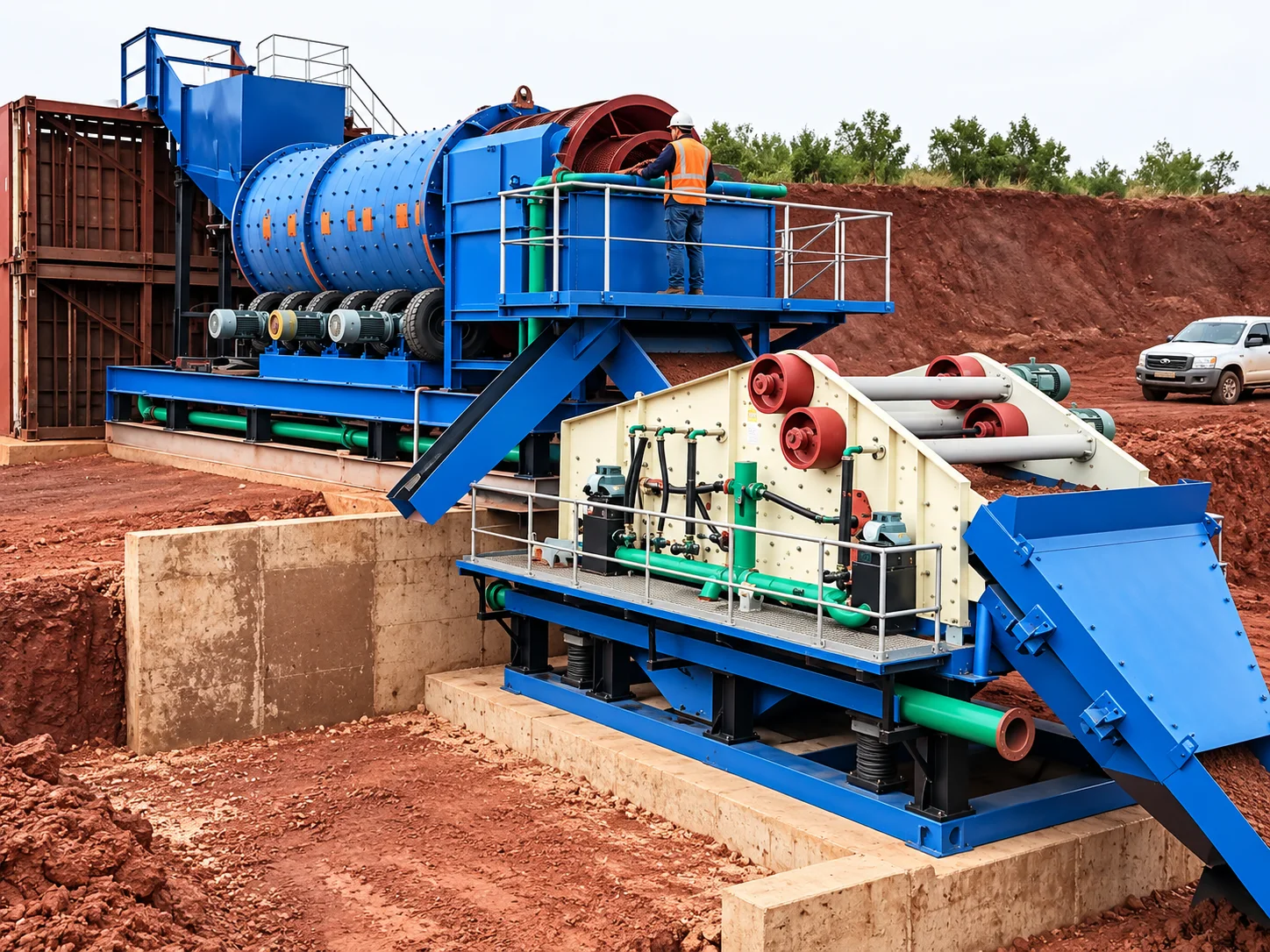 Rotary Drum Scrubber and Vibrating Screen at a Mineral Processing Site